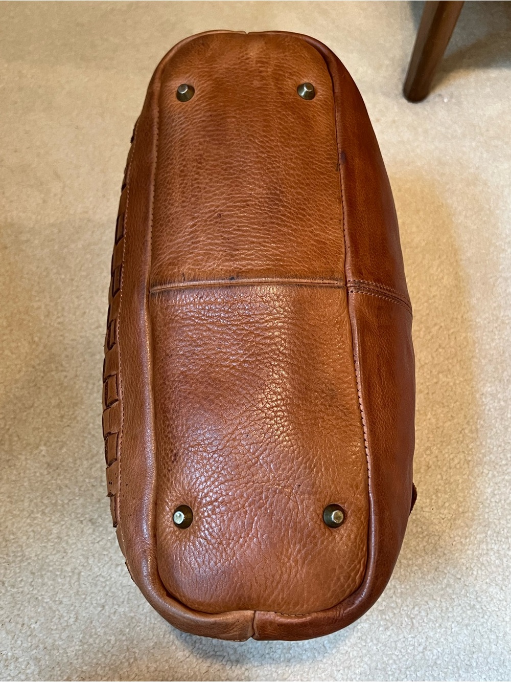 Sundance Catalog Cognac Brown Woven Leather Basketweave Satchel Bag - Picture 5 of 14